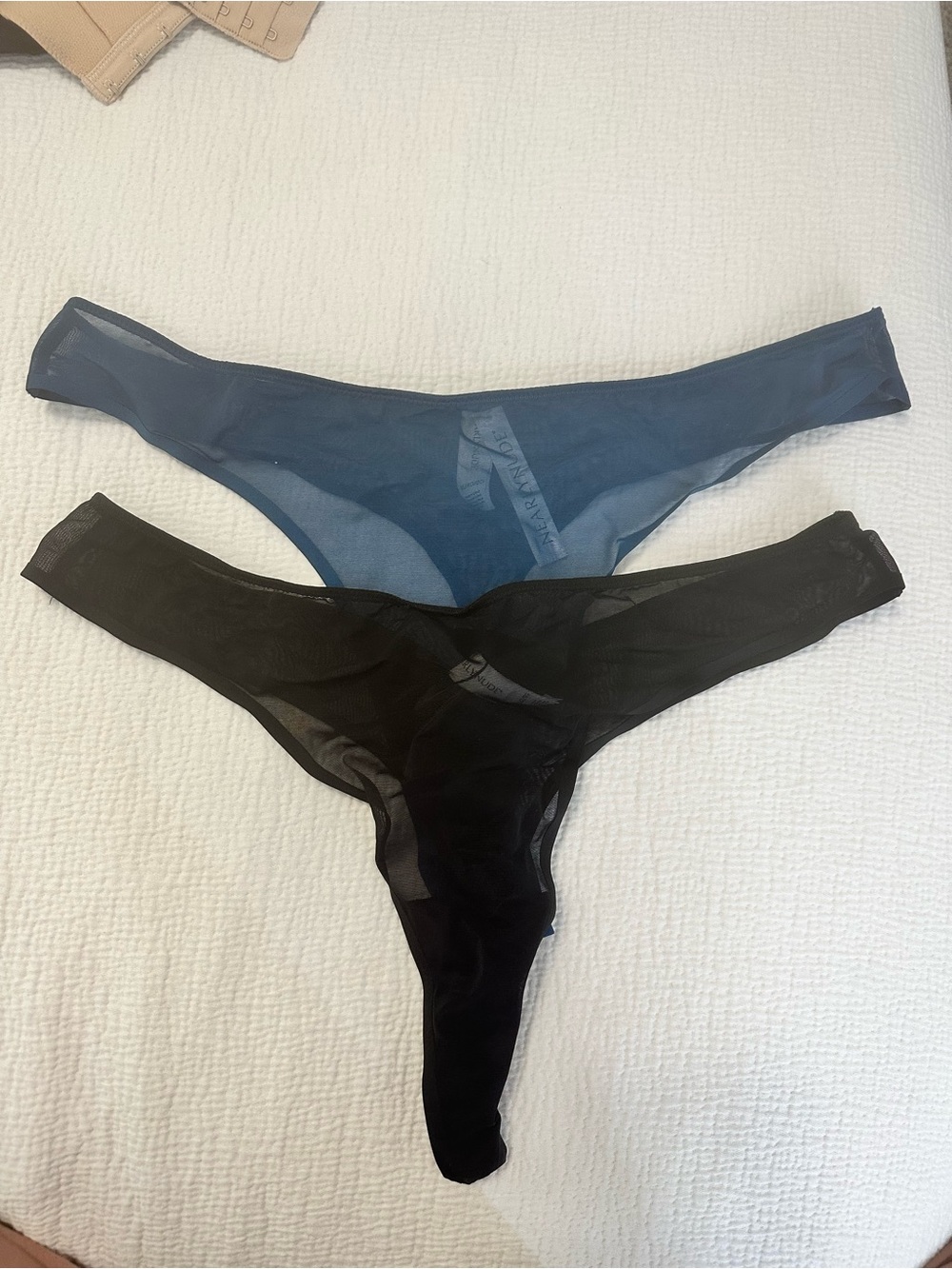 Nearly Nude Sheer Bikini Thong - Blue & Black Two-Pack